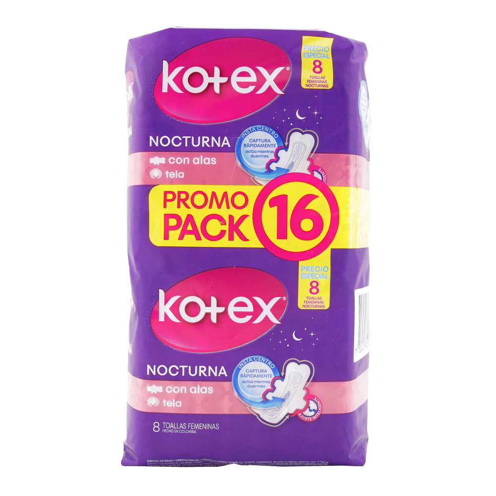 Toallas Kotex Nocturna Tela 8Uds X 2 Pack