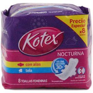Toallas Kotex Nocturna Tela 8Uds