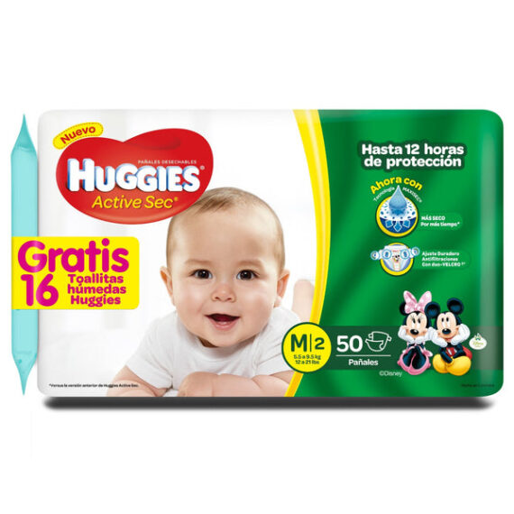 pañales huggies active sec 2/m 50uds