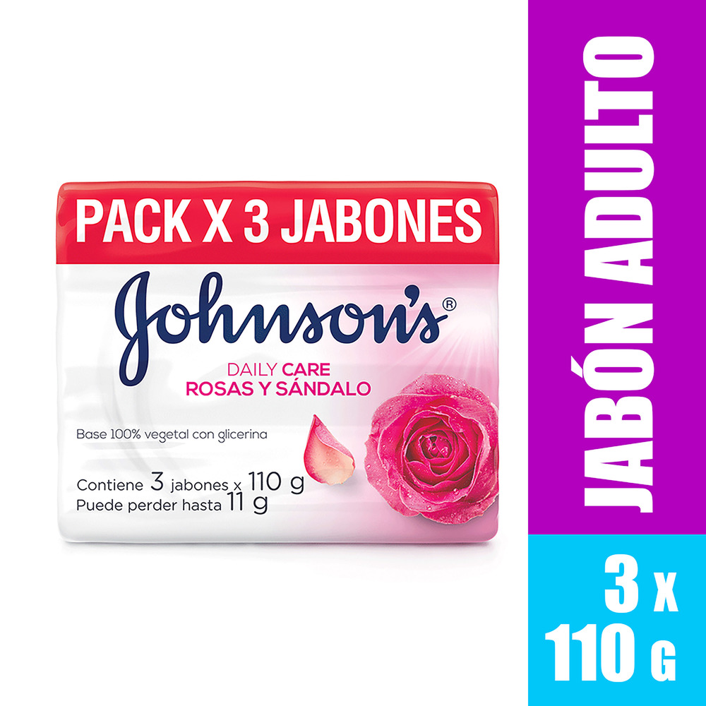 3 Jabones J&J Adulto ROSAS Y SANDALO 110gr