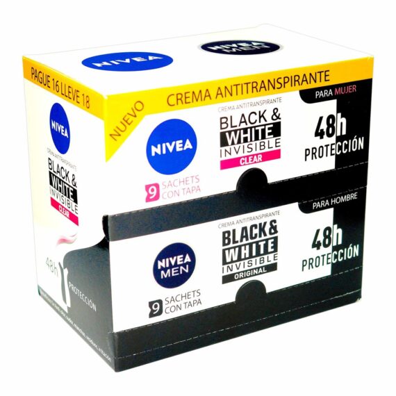 Desodorante NIVEA Black&White IN.CL 16 LL 18 Sobres 10mL