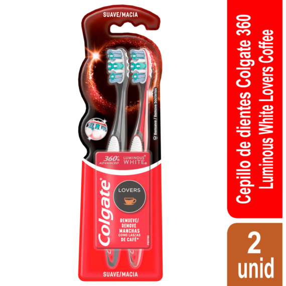 2 cepillos colgate luminous white lovers cafe